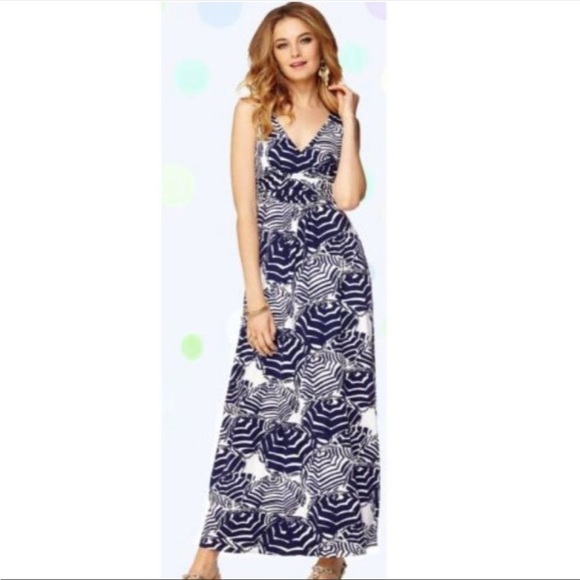 Lilly Pulitzer Sloane Maxi Dress Navy Umbrella Oh Cabana Boy - Picture 4 of 10